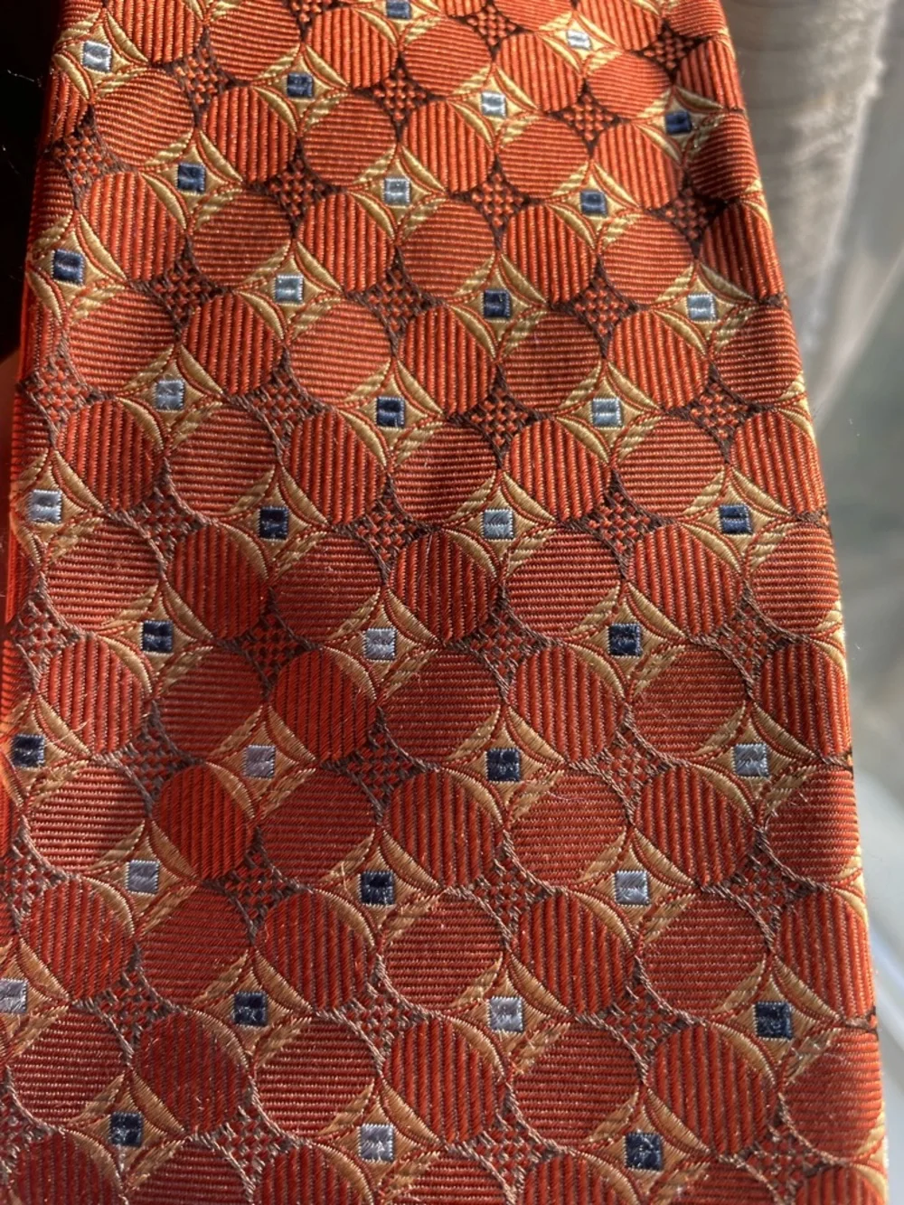 Jos. A.Bank 100% Silk Tie Orange Navy Gold